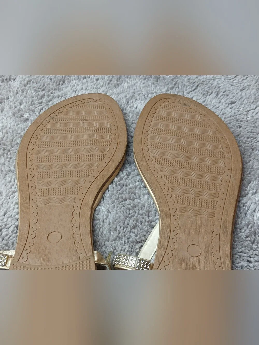 Metallic Gold Rhinestone T-Strap Slingback Flat Sandals 9